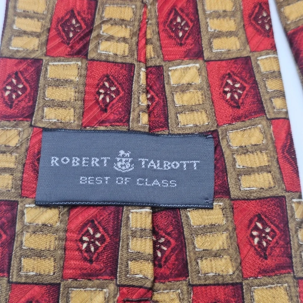 Robert Talbott Best of Class Silk Tie Red‎ Gold Geometric Luxury Business USA